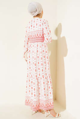 Etnik Desenli Elbise Alizarin - Tesettür Elbise