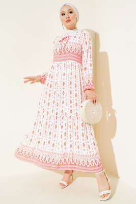 Etnik Desenli Elbise Alizarin - Tesettür Elbise