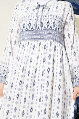 Etnik Desenli Elbise Lacivert - Tesettür Elbise