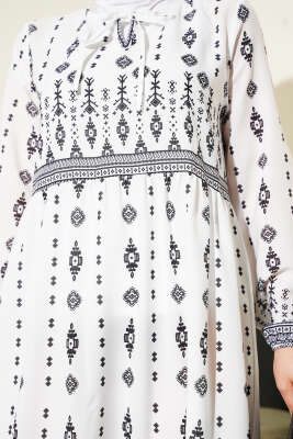 Etnik Desenli Elbise Siyah - Tesettür Elbise