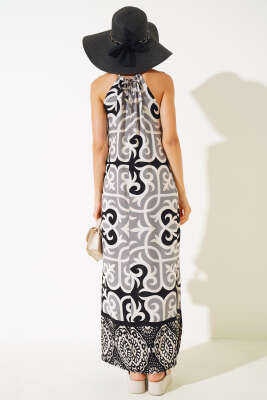 Etnik Desenli İp Askılı Elbise Siyah - Yılın Fırsatı