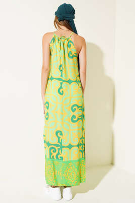 Etnik Desenli İp Askılı Elbise Yeşil - Yılın Fırsatı