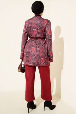 Etnik Desenli İp Bağcıklı İkili Takım Bordo - İkili Takım