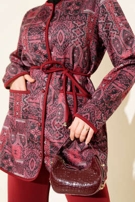 Etnik Desenli İp Bağcıklı İkili Takım Bordo - İkili Takım