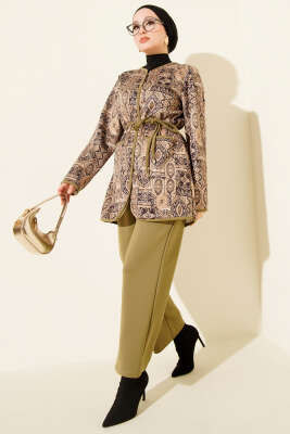 Etnik Desenli İp Bağcıklı İkili Takım Haki - TEGOE