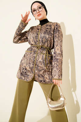 Etnik Desenli İp Bağcıklı İkili Takım Haki - İkili Takım