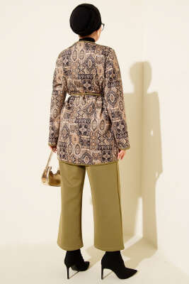 Etnik Desenli İp Bağcıklı İkili Takım Haki - İkili Takım