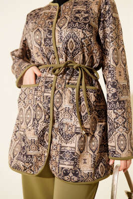 Etnik Desenli İp Bağcıklı İkili Takım Haki - İkili Takım