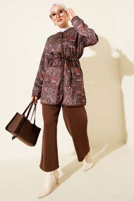 Etnik Desenli İp Bağcıklı İkili Takım Kahve - TEGOE