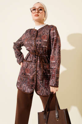 Etnik Desenli İp Bağcıklı İkili Takım Kahve - İkili Takım