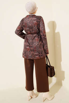 Etnik Desenli İp Bağcıklı İkili Takım Kahve - İkili Takım