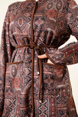 Etnik Desenli İp Bağcıklı İkili Takım Kahve - İkili Takım