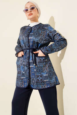 Etnik Desenli İp Bağcıklı İkili Takım Lacivert - İkili Takım