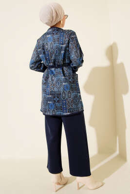 Etnik Desenli İp Bağcıklı İkili Takım Lacivert - İkili Takım