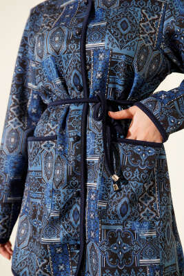 Etnik Desenli İp Bağcıklı İkili Takım Lacivert - İkili Takım