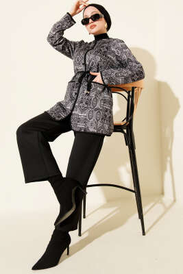 Etnik Desenli İp Bağcıklı İkili Takım Siyah - TEGOE