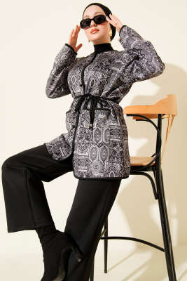 Etnik Desenli İp Bağcıklı İkili Takım Siyah - İkili Takım