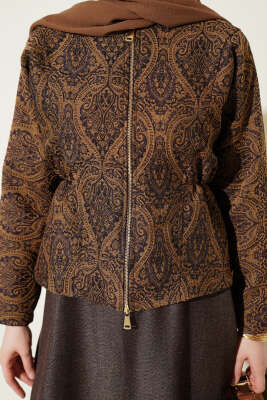 Etnik Desenli Kot Jileli İkili Takım Kahve - İkili Takım