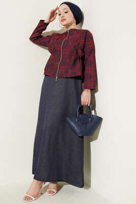 Etnik Desenli Kot Jileli İkili Takım Lacivert - ZAMANE (QSS)