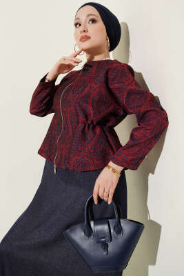 Etnik Desenli Kot Jileli İkili Takım Lacivert - İkili Takım