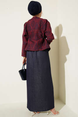 Etnik Desenli Kot Jileli İkili Takım Lacivert - İkili Takım