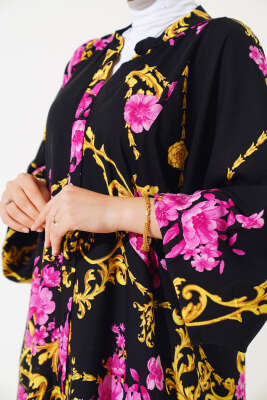 Etnik Desenli Patlı Salaş Elbise Siyah - Tesettür Elbise