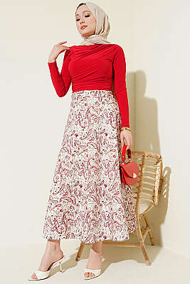 Etnik Desenli Scuba Etek Bej - Etek