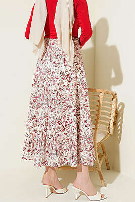 Etnik Desenli Scuba Etek Bej - Etek