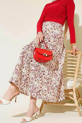 Etnik Desenli Scuba Etek Bej - HATUN