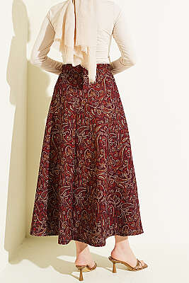 Etnik Desenli Scuba Etek Bordo - Etek