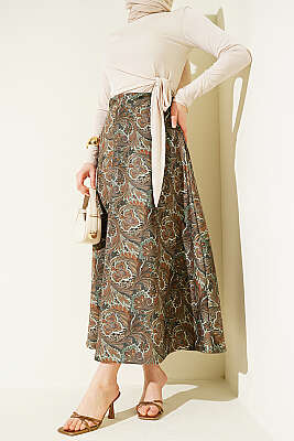 Etnik Desenli Scuba Etek Çağla Yeşili - HATUN