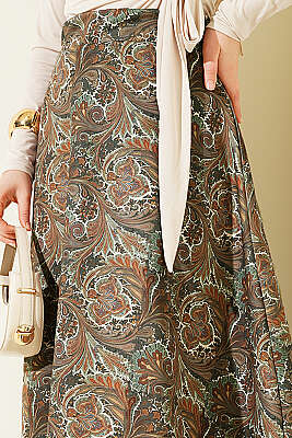 Etnik Desenli Scuba Etek Çağla Yeşili - Etek