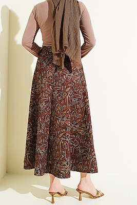 Etnik Desenli Scuba Etek Kahve - Etek