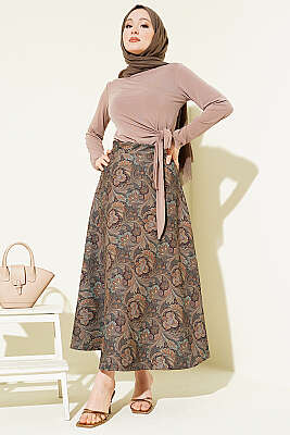 Etnik Desenli Scuba Etek Kayrak Grisi - Etek