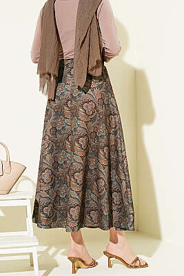 Etnik Desenli Scuba Etek Kayrak Grisi - Etek