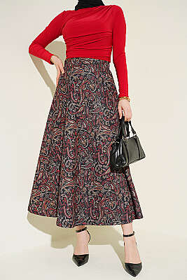 Etnik Desenli Scuba Etek Siyah - HATUN