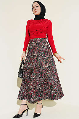 Etnik Desenli Scuba Etek Siyah - Etek