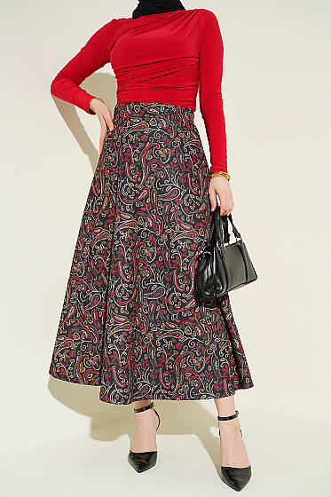 Etnik Desenli Scuba Etek Siyah - Yılın Fırsatı