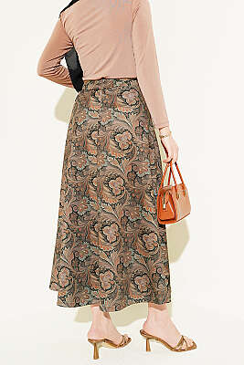 Etnik Desenli Scuba Etek Vizon - Etek