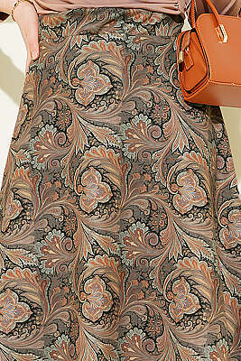 Etnik Desenli Scuba Etek Vizon - Etek