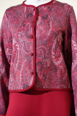 Etnik Desenli Scuba Etekli İkili Takım Bordo - İkili Takım