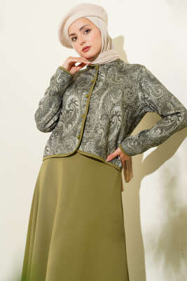 Etnik Desenli Scuba Etekli İkili Takım Haki - İkili Takım