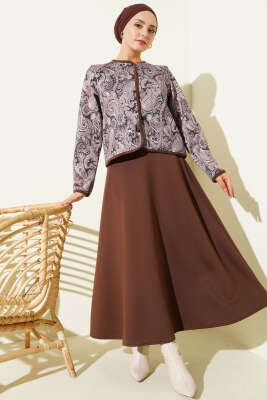 Etnik Desenli Scuba Etekli İkili Takım Kahve - İkili Takım