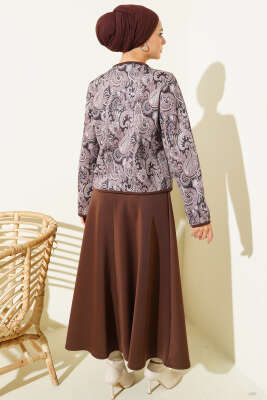 Etnik Desenli Scuba Etekli İkili Takım Kahve - İkili Takım