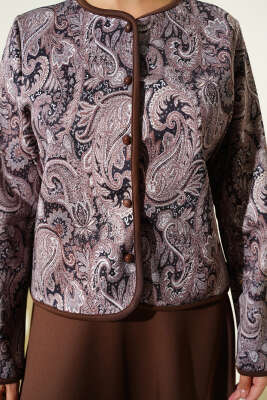 Etnik Desenli Scuba Etekli İkili Takım Kahve - İkili Takım