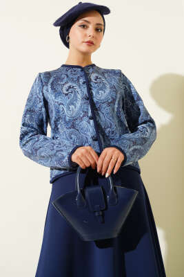 Etnik Desenli Scuba Etekli İkili Takım Lacivert - İkili Takım