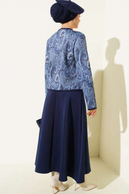 Etnik Desenli Scuba Etekli İkili Takım Lacivert - İkili Takım