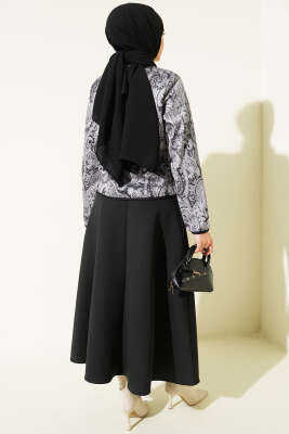 Etnik Desenli Scuba Etekli İkili Takım Siyah - İkili Takım