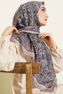 Etnik Desenli Şerit Geçişli Eşarp Kum Bej - Başörtüsü