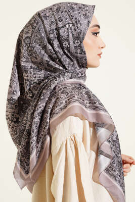 Etnik Desenli Şerit Geçişli Eşarp Kum Bej - Başörtüsü